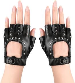 Fingerlose Punk-Lederhandschuhe mit Nieten, Herren/Damen