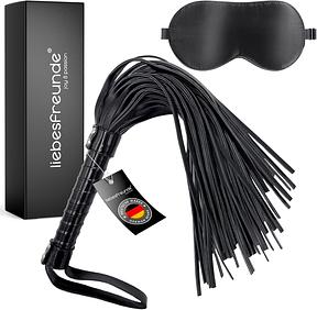Liebesfreunde® Sex Peitsche – Flogger BDSM Spielzeug, hart und weich anwendbar, inkl. Augenbinde
