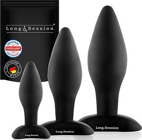 Analplug-Set aus Silikon für Anfänger, 3 Größen (Ø 2,8 / 4,0 / 4,5 cm) mit breitem Standfuß