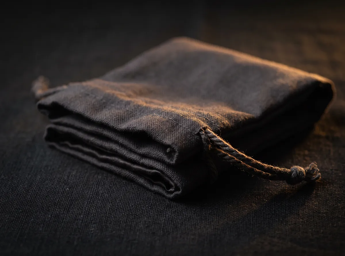 Plain cotton breathable drawstring storage pouch with a toy tucked inside